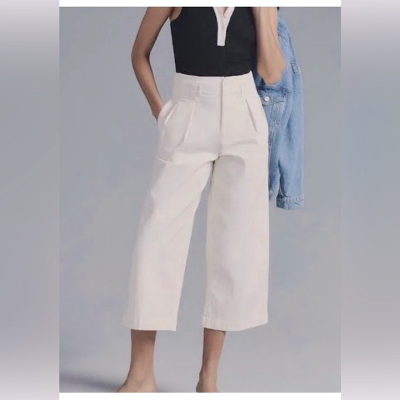 Anthropologie Maeve Remi Wide Leg Crop Pants High Waist Ivory Off White Size 6 - Picture 1 of 16